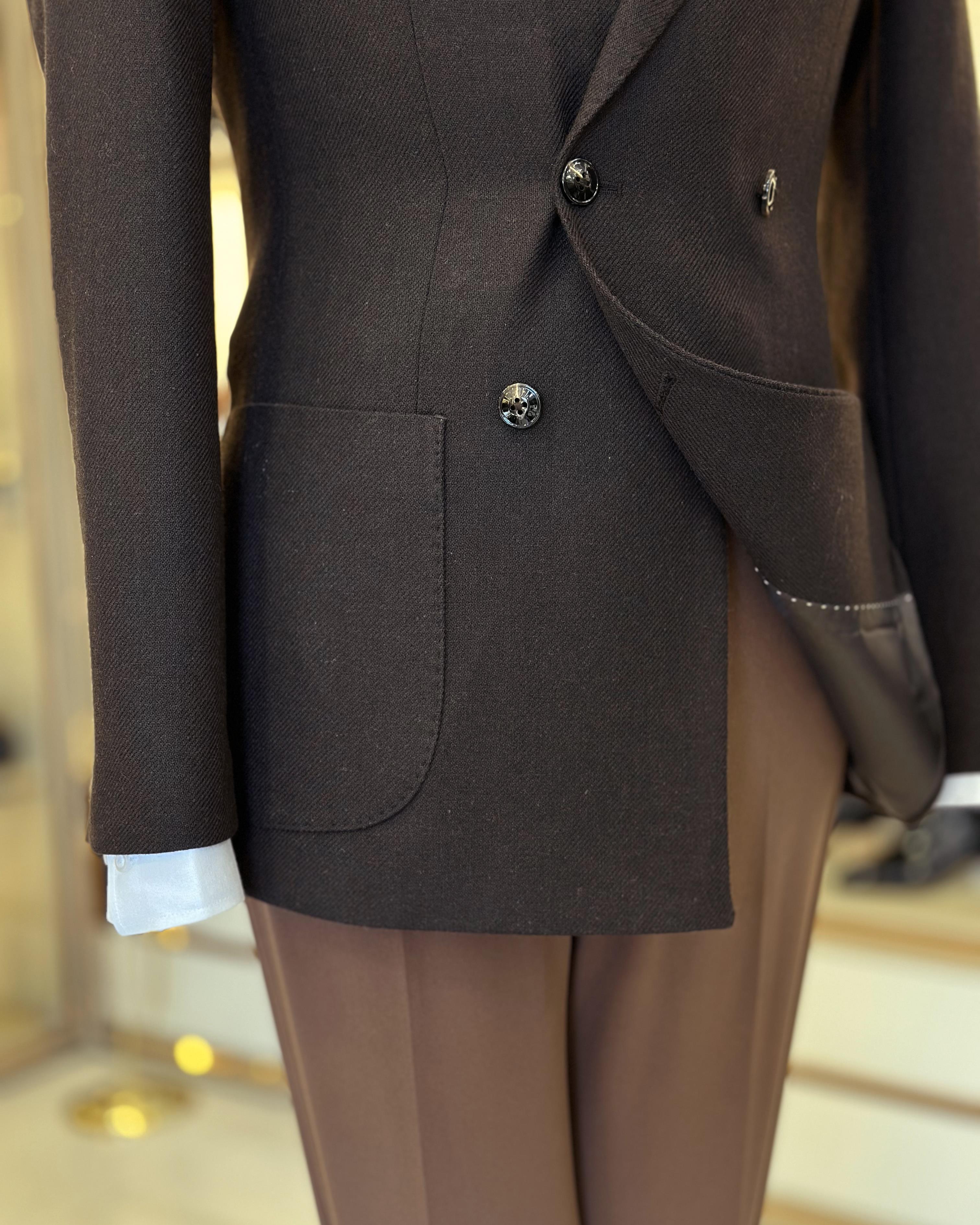 TerziAdemAltun İtalyan stil slim fit kruvaze erkek ceket