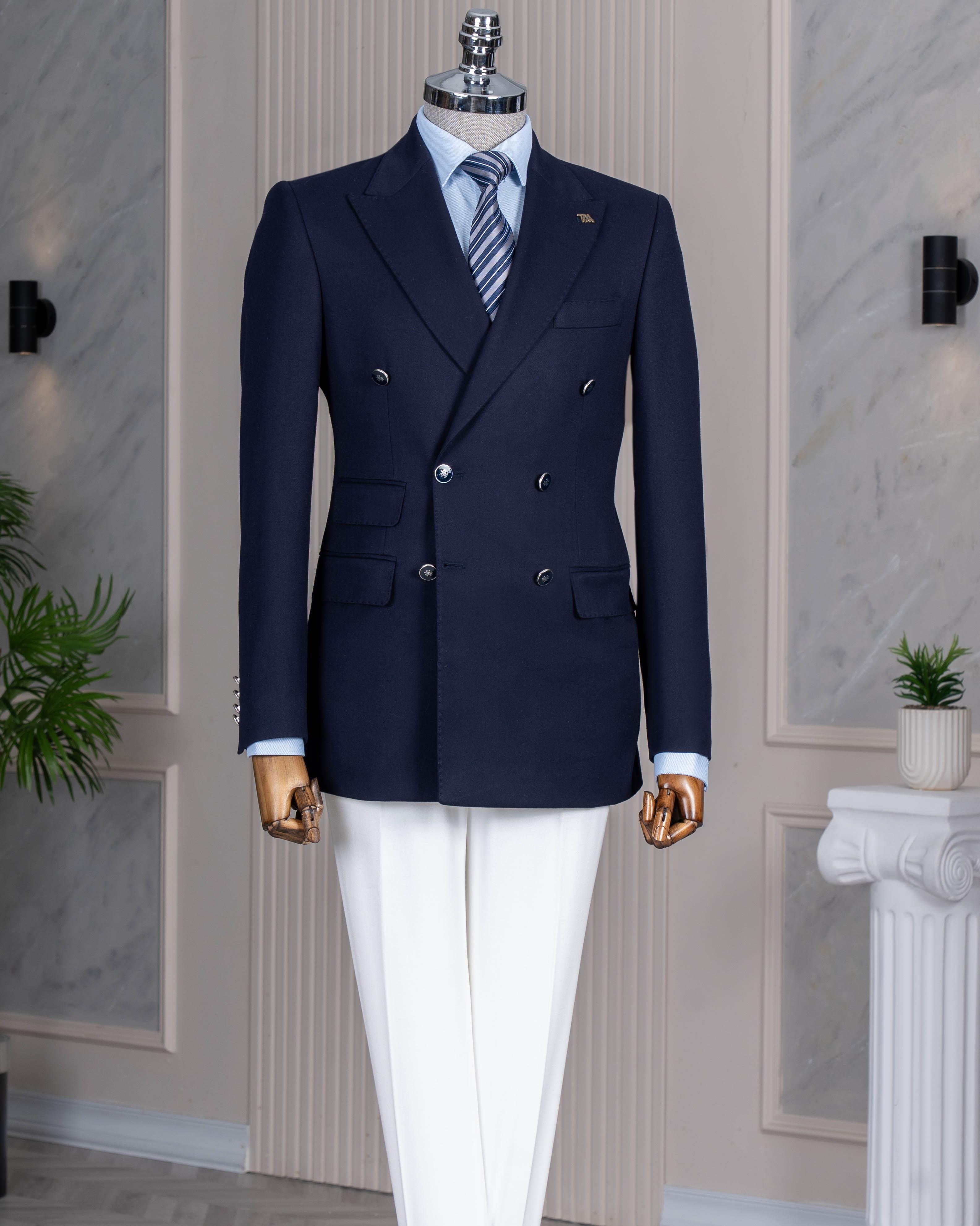 İtalyan stil slim fit kruvaze erkek ceket lacivert T10762