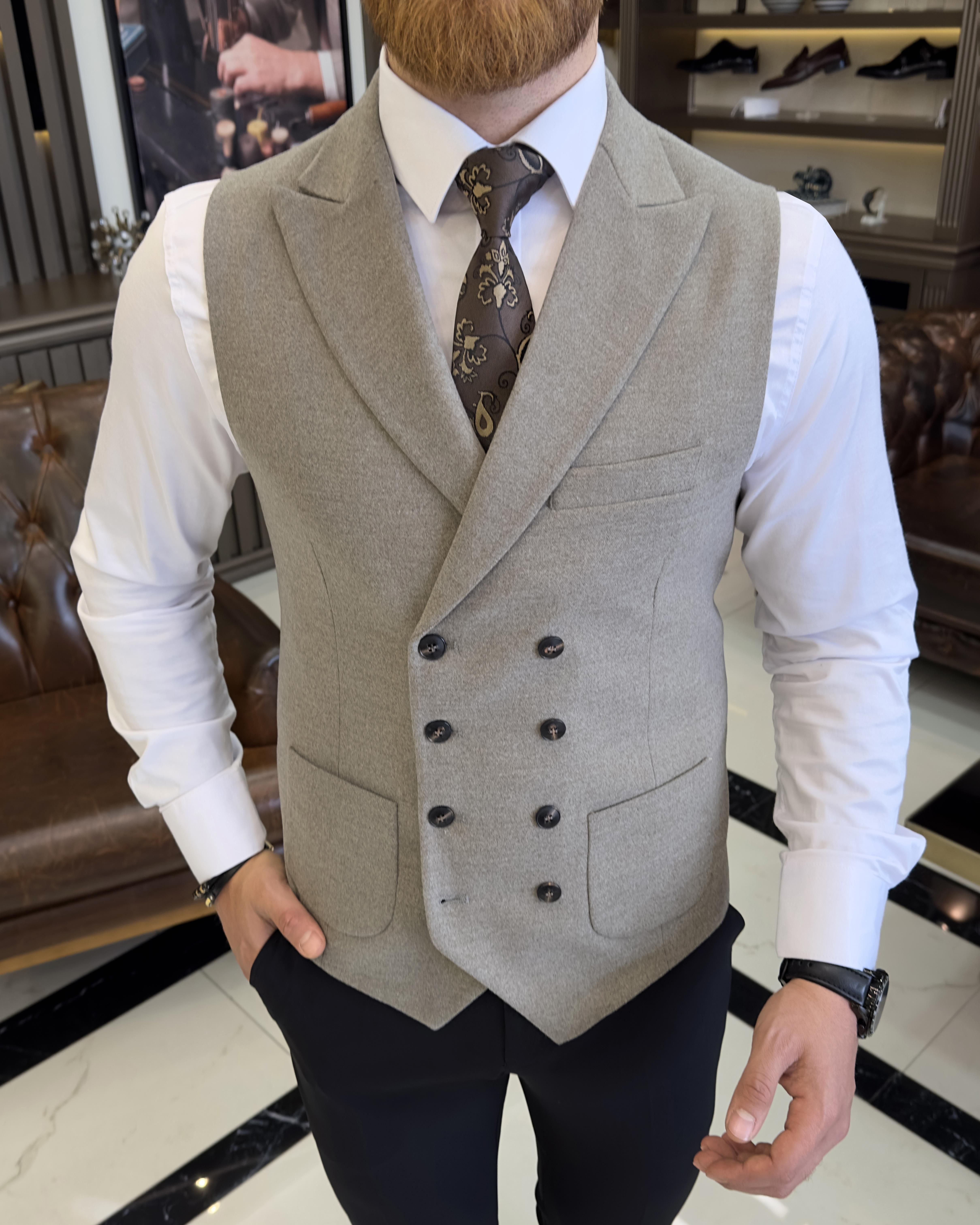 Italian style slim fit double breasted cashmere vest mink T10635