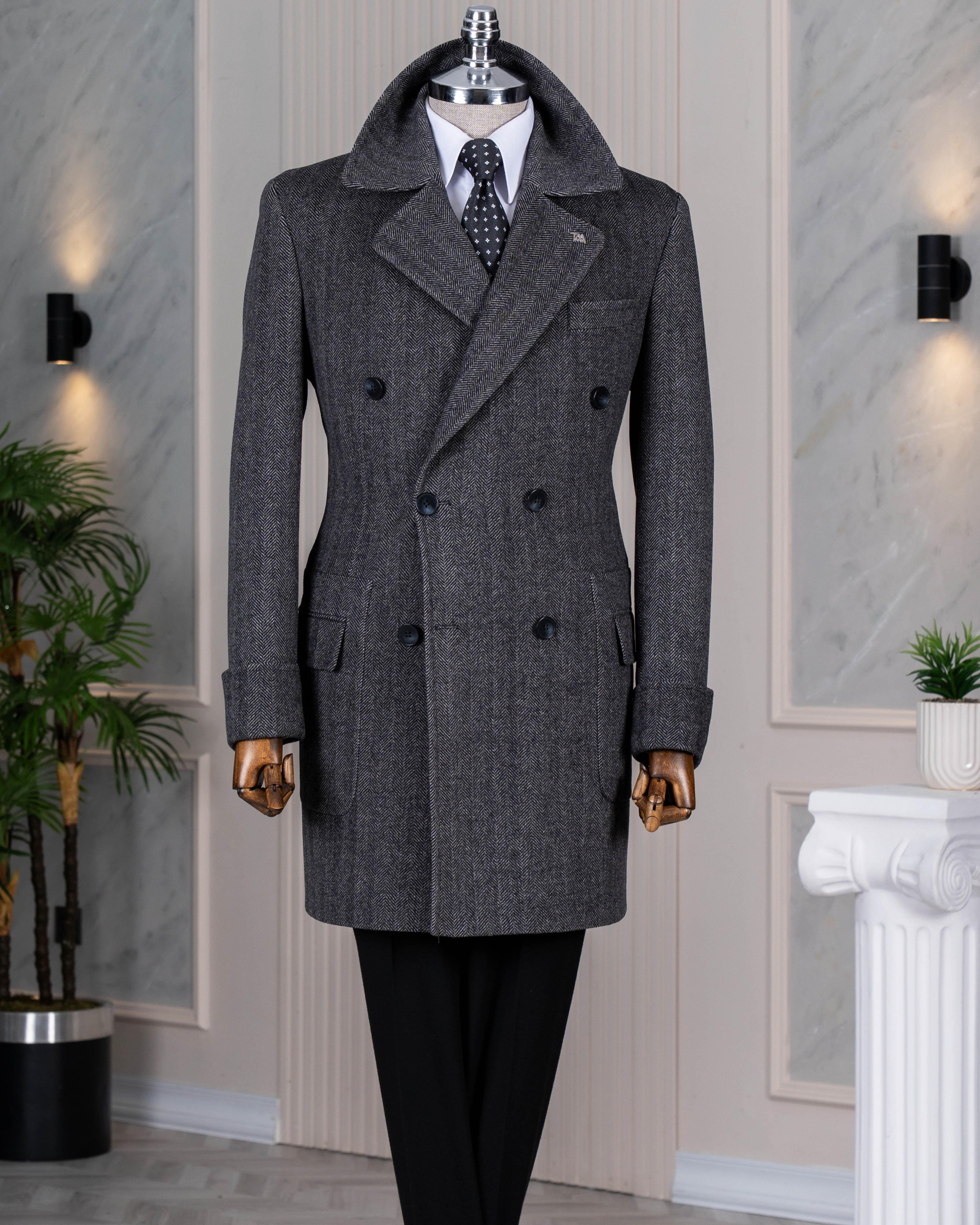 İtalyan stil slim fit kruvaze yün karışımlı kaşe erkek kaban antrasit T14710