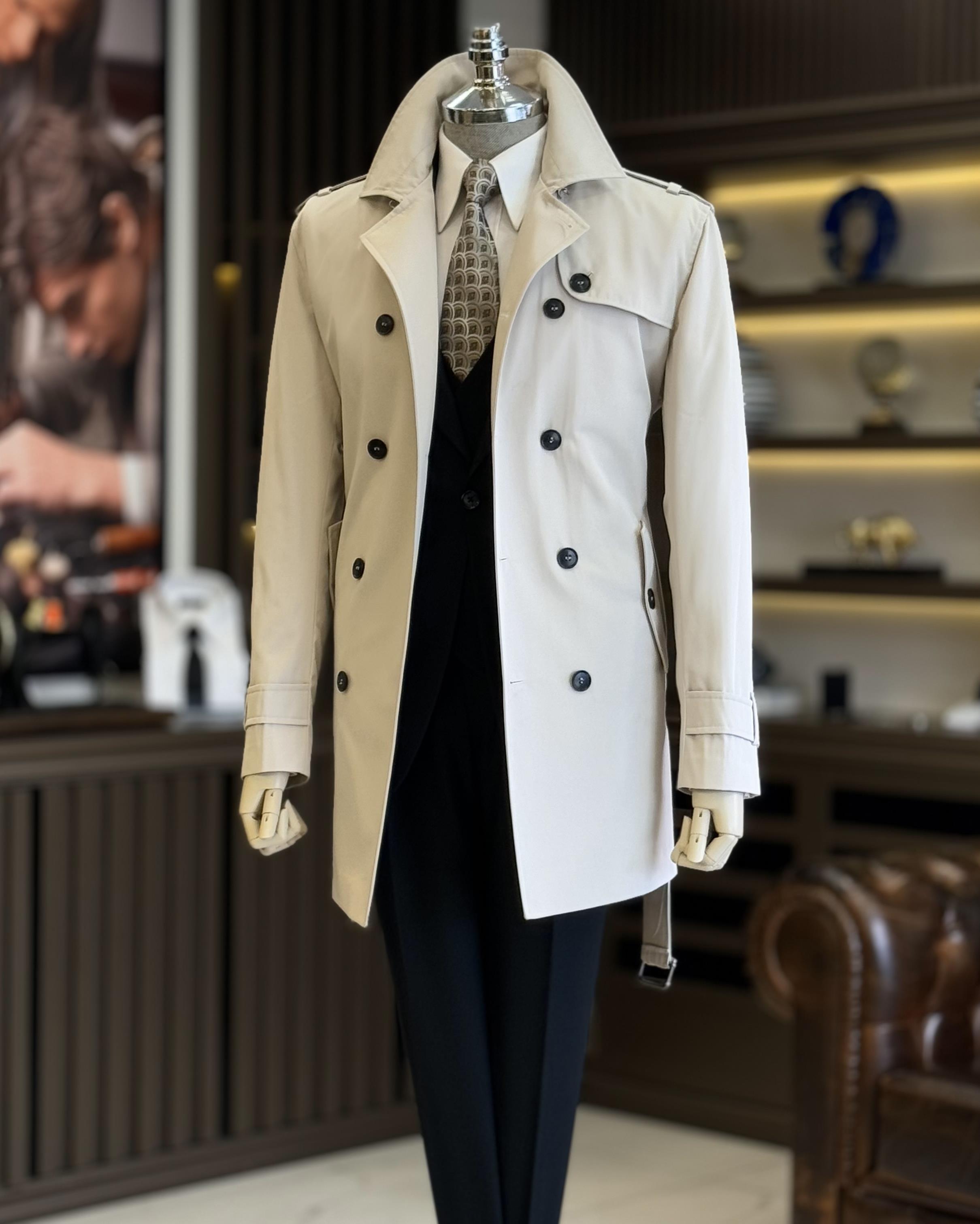 İtalyan stil slim fit mevsimlik erkek trençkot mont taş T11335