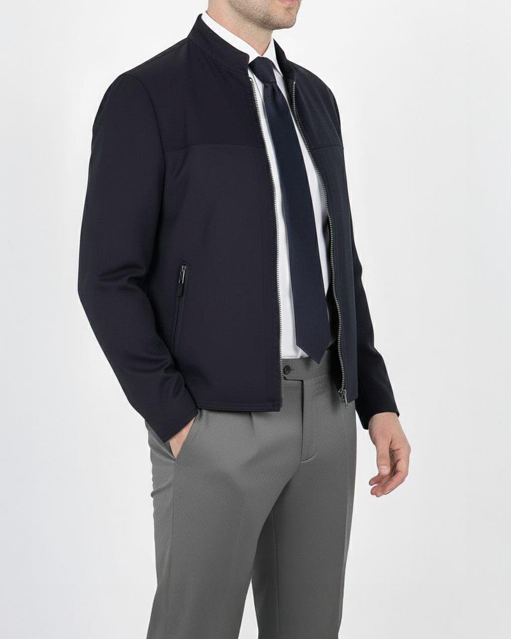 İtalyan stil slim fit mevsimlik erkek süet mont lacivert T9174