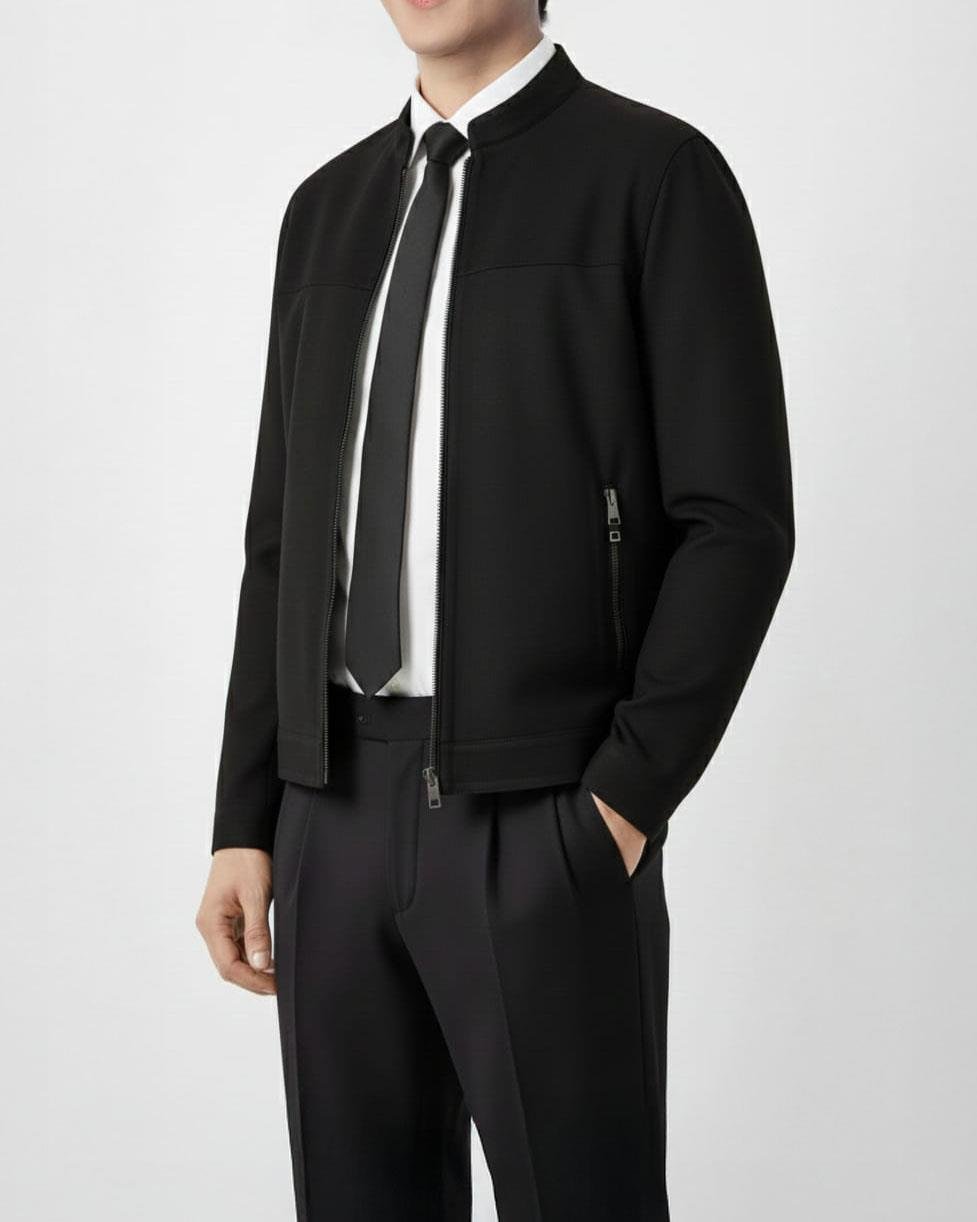 İtalyan stil slim fit mevsimlik erkek süet mont ince ceket Siyah T4907