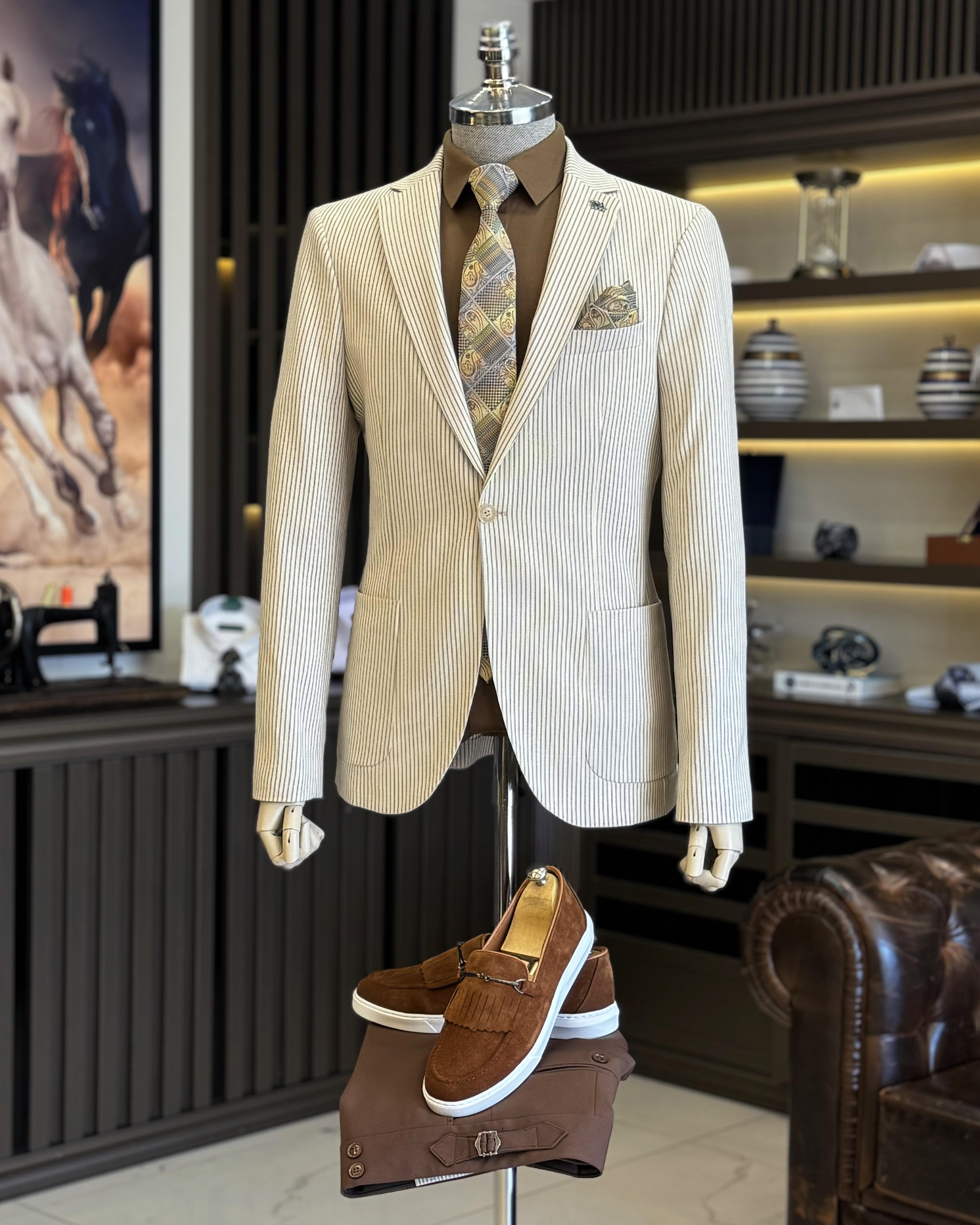 İtalyan stil slim fit mono yaka erkek ceket camel T11974