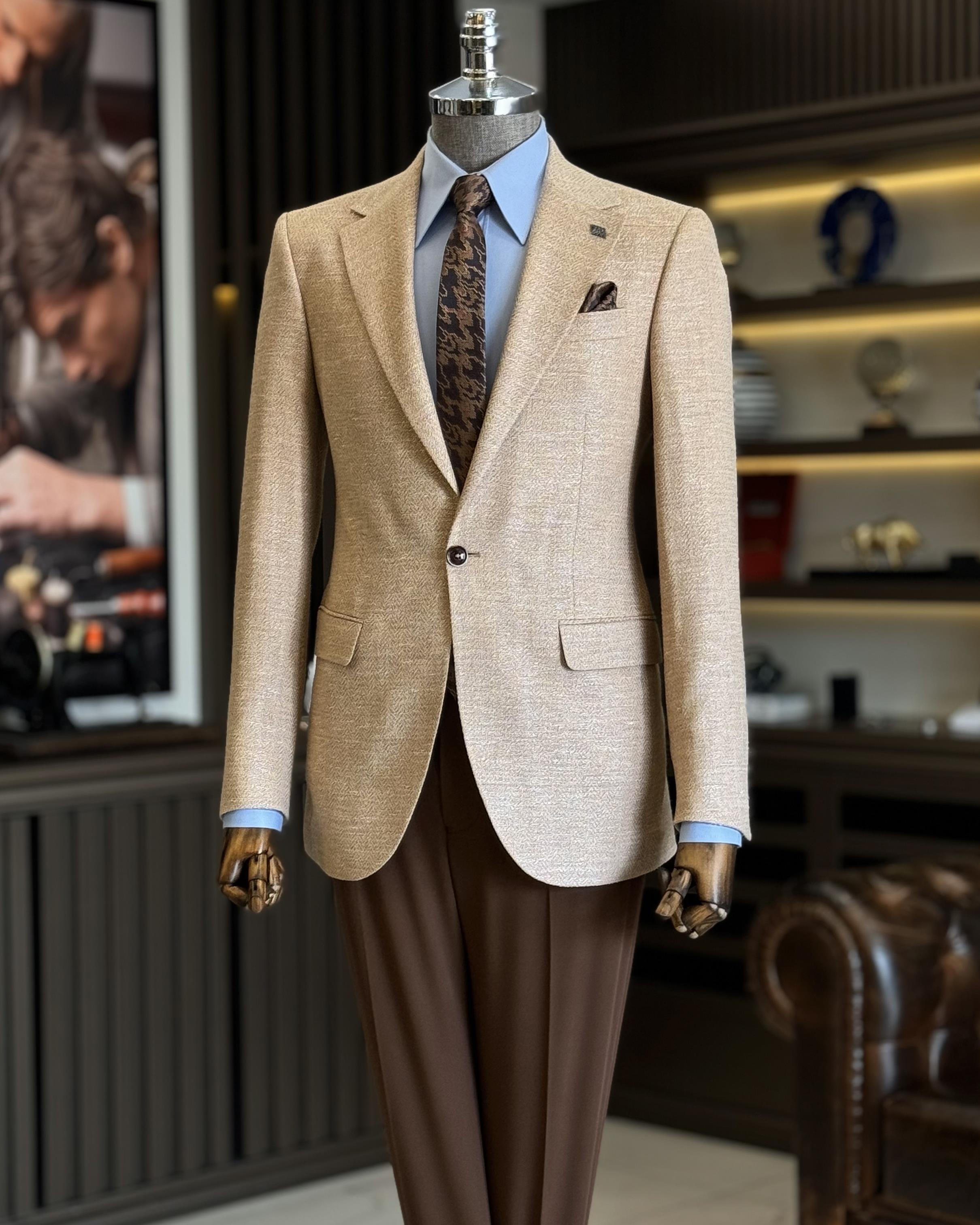 İtalyan stil slim fit mono yaka erkek ceket turuncu T12211