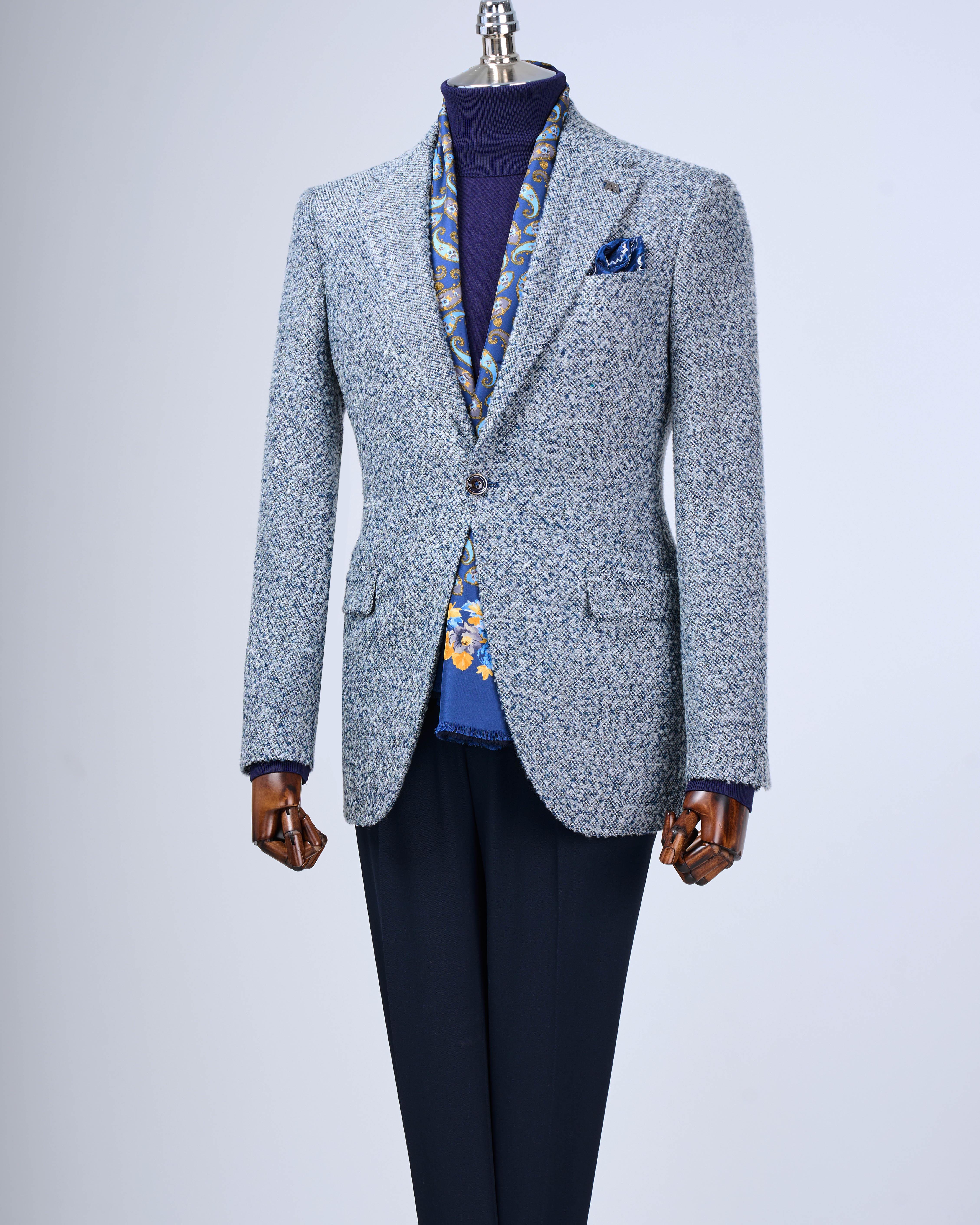 İtalyan stil slim fit mono yaka erkek tek ceket lacivert T13539