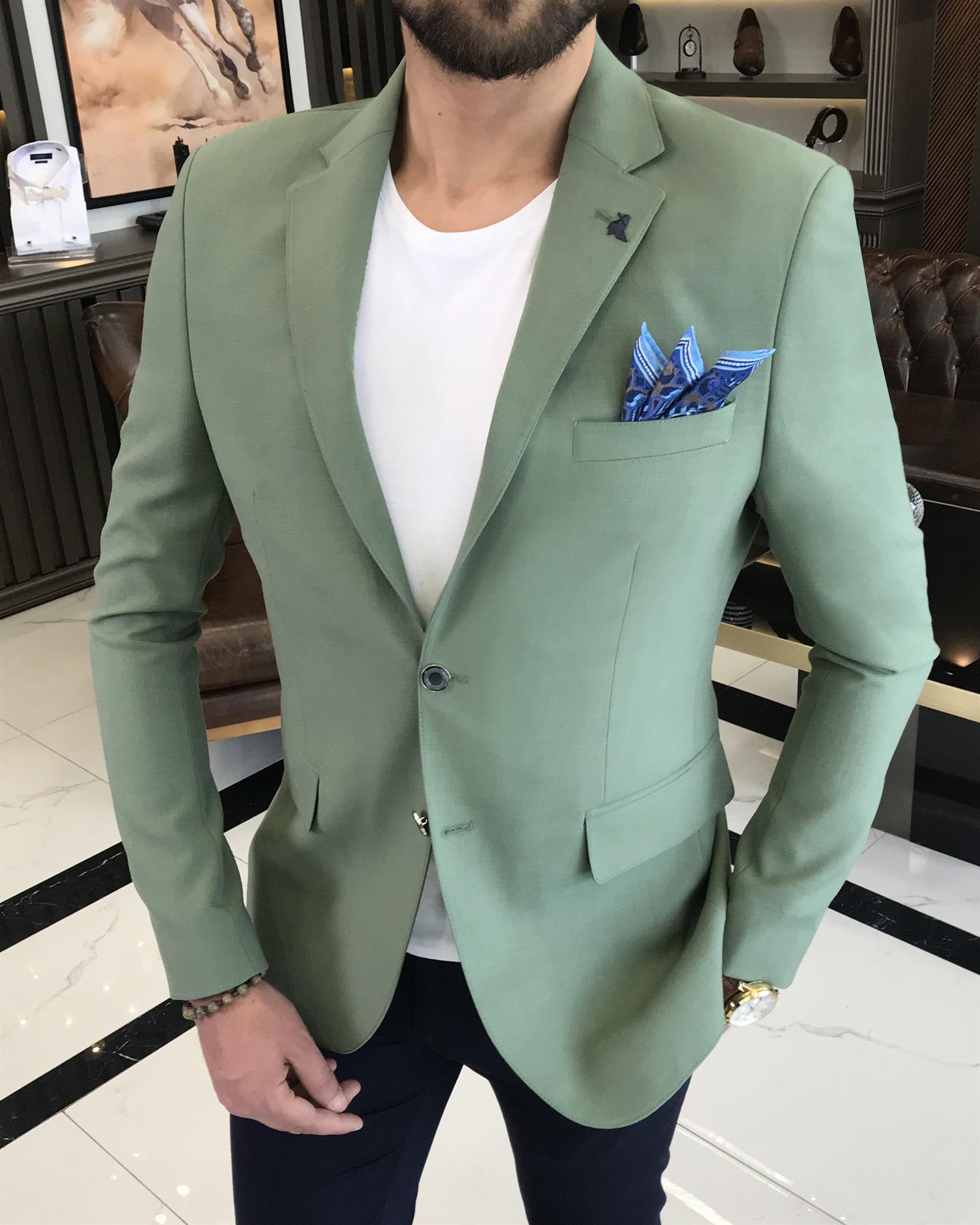 Italian Style Battal Blazer Men's Single Jacket Khaki T7692