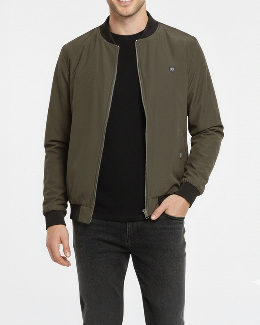 İtalyan stil slim fit pilot yaka fermuarlı mevsimlik erkek mont haki T11665