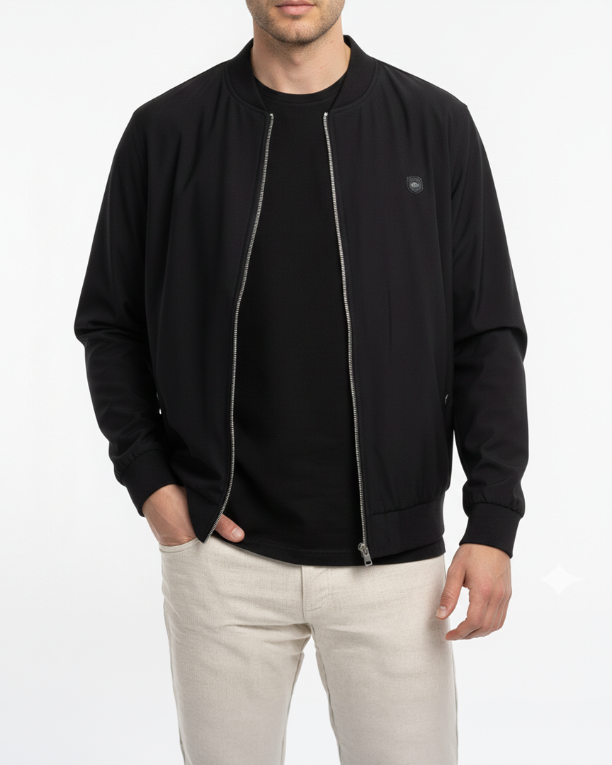 İtalyan stil slim fit pilot yaka fermuarlı mevsimlik erkek mont lacivert T11664