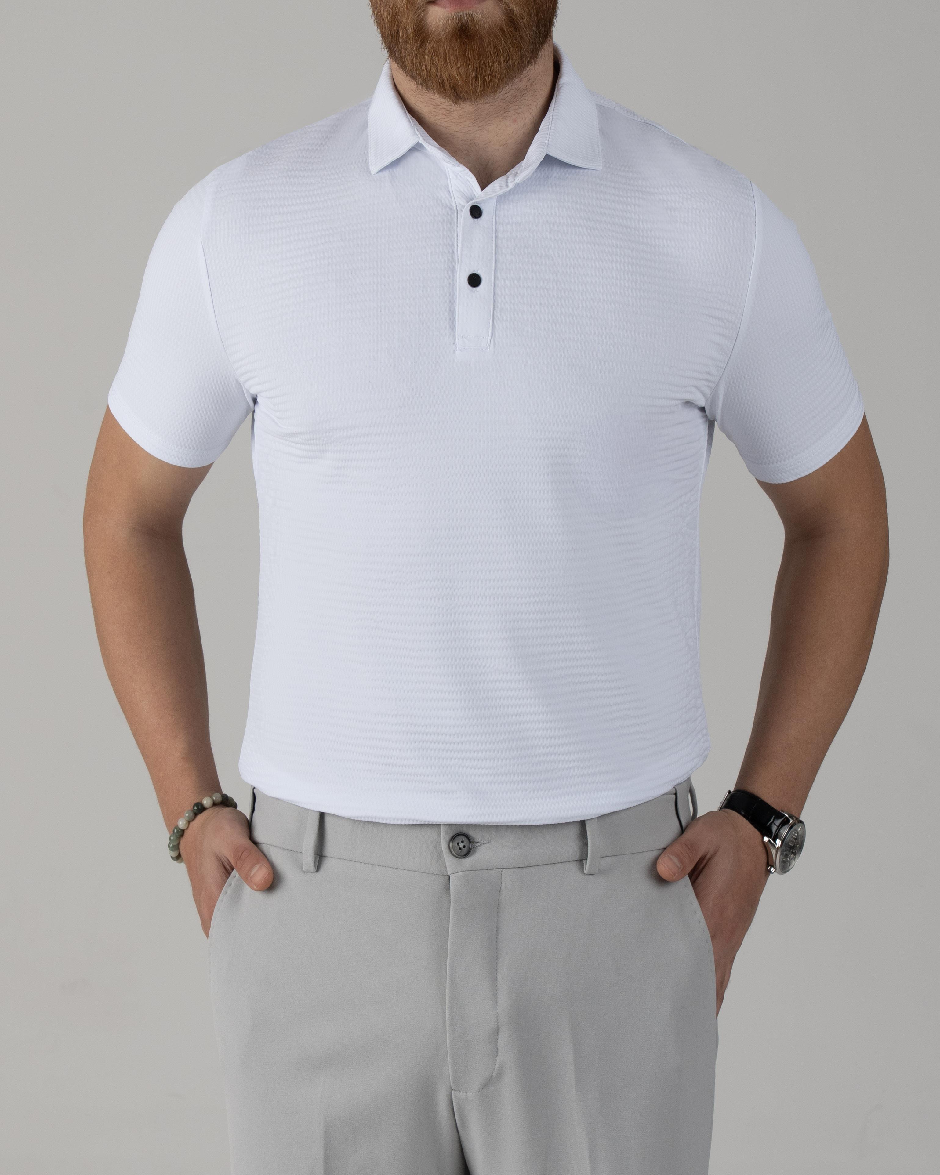 İtalyan stil slim fit polo yaka triko tişört beyaz T14052