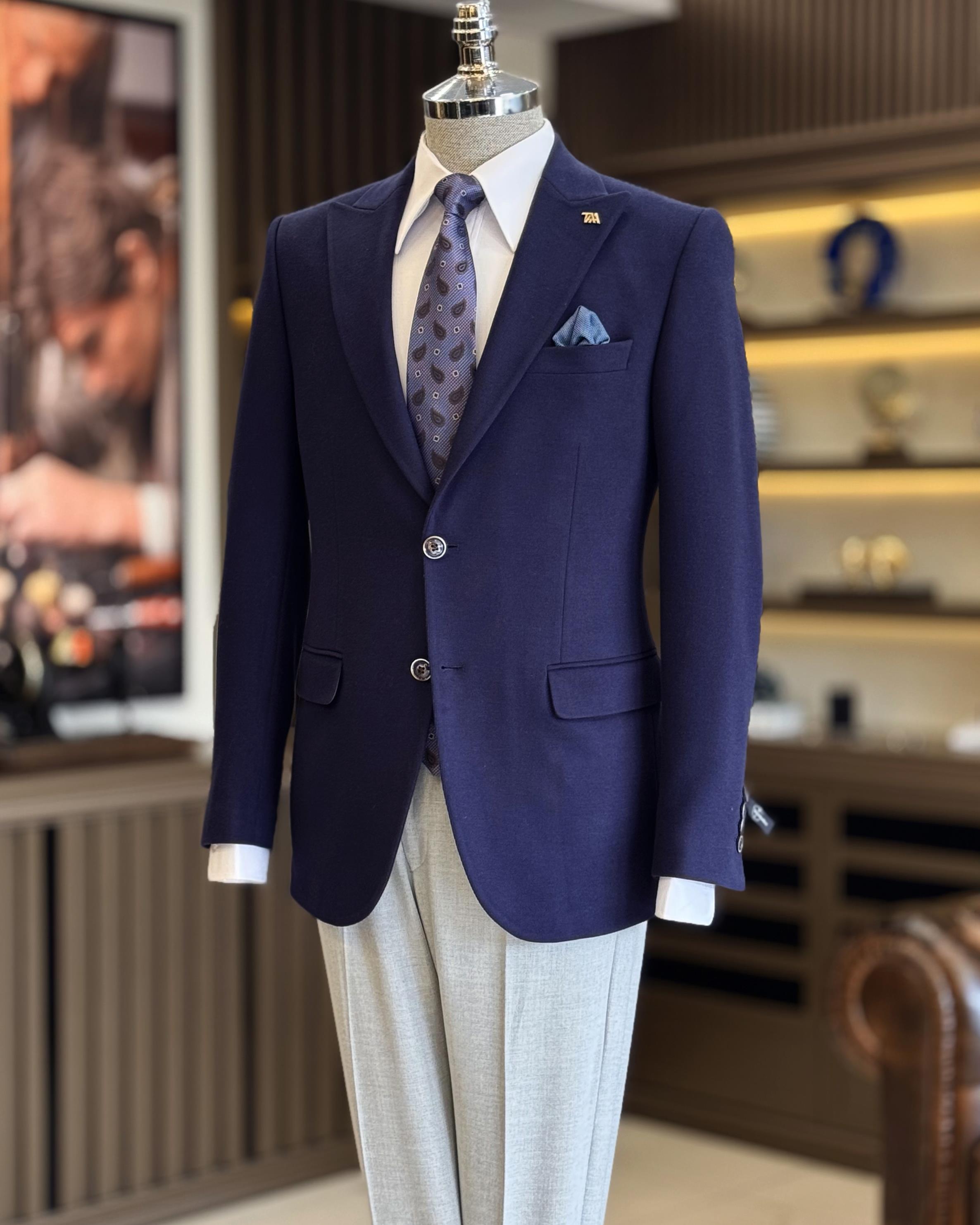 İtalyan stil slim fit sivri yaka erkek ceket lacivert T13211
