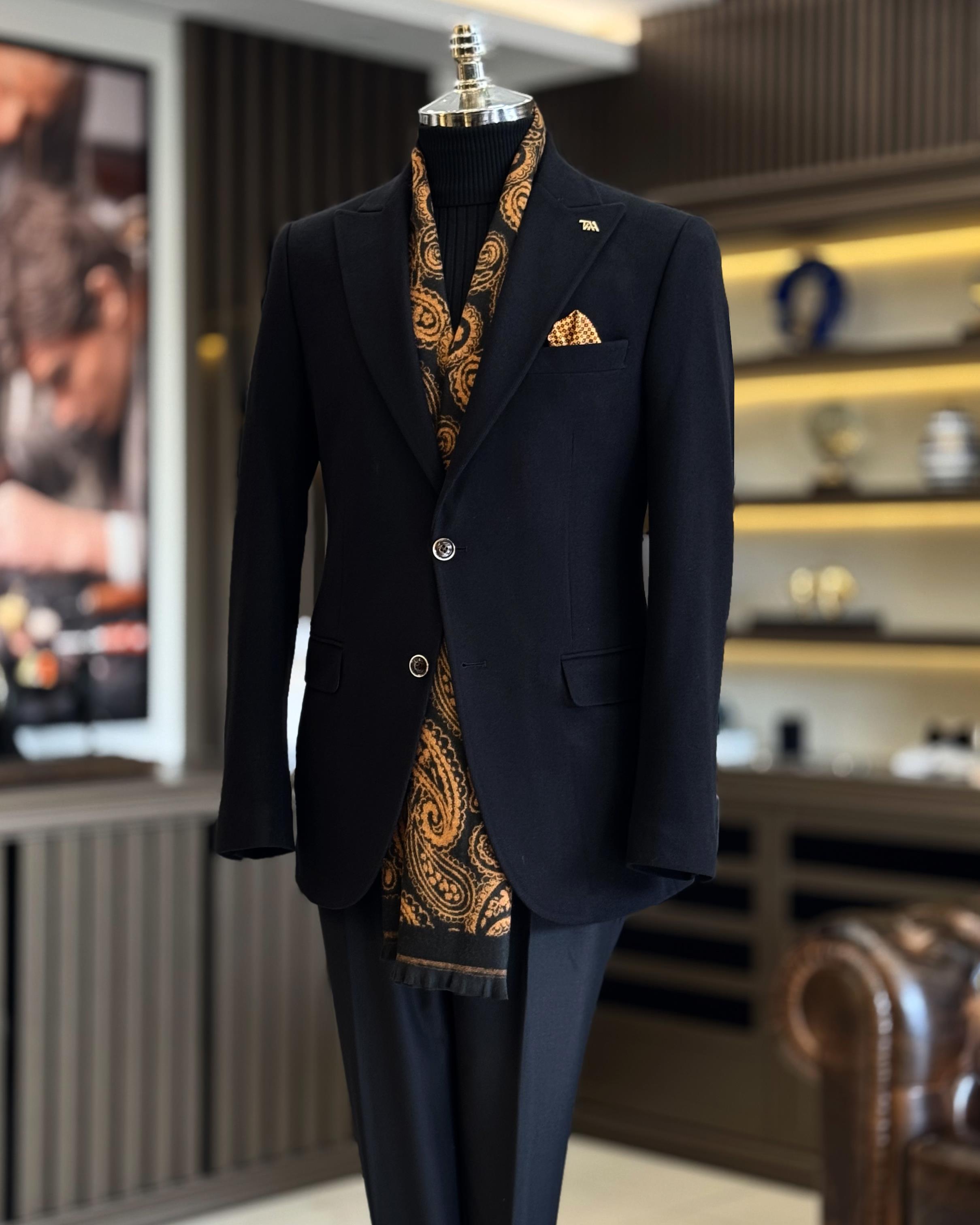 İtalyan stil slim fit sivri yaka erkek ceket siyah T13212