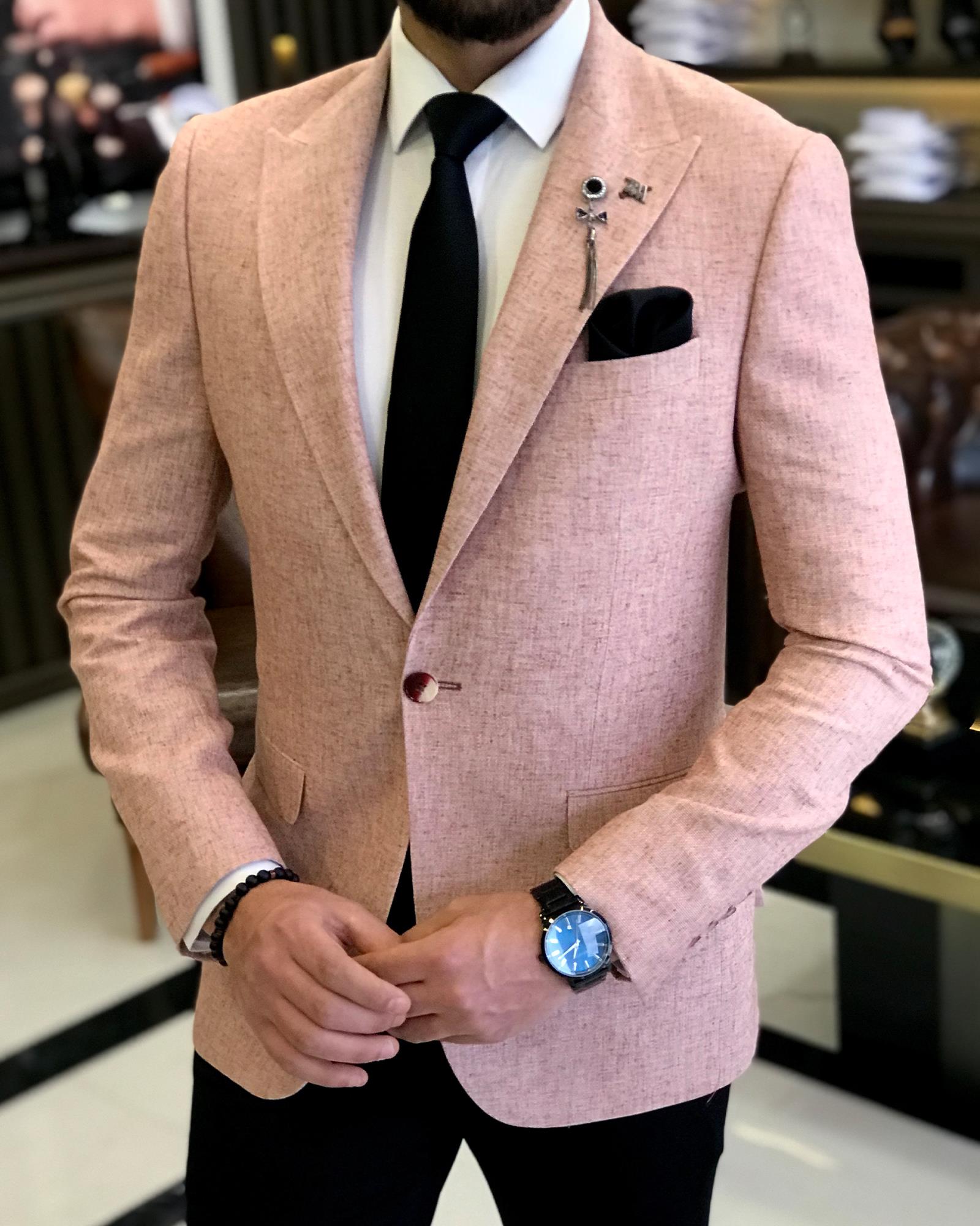 Italian style slim fit pointed collar men's single jacket burgundy T9197