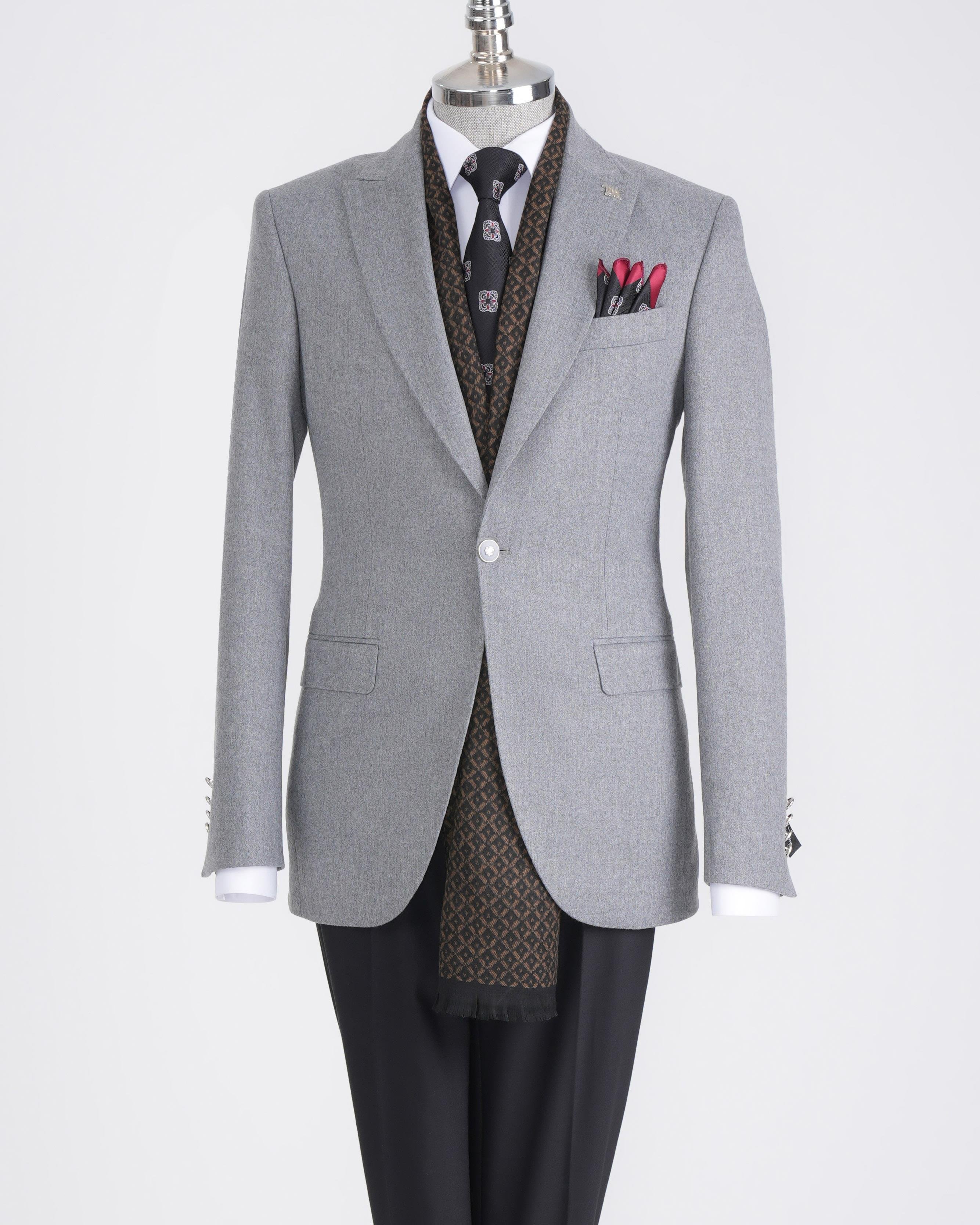 İtalyan stil slim fit sivri yaka erkek ceket gri T13241