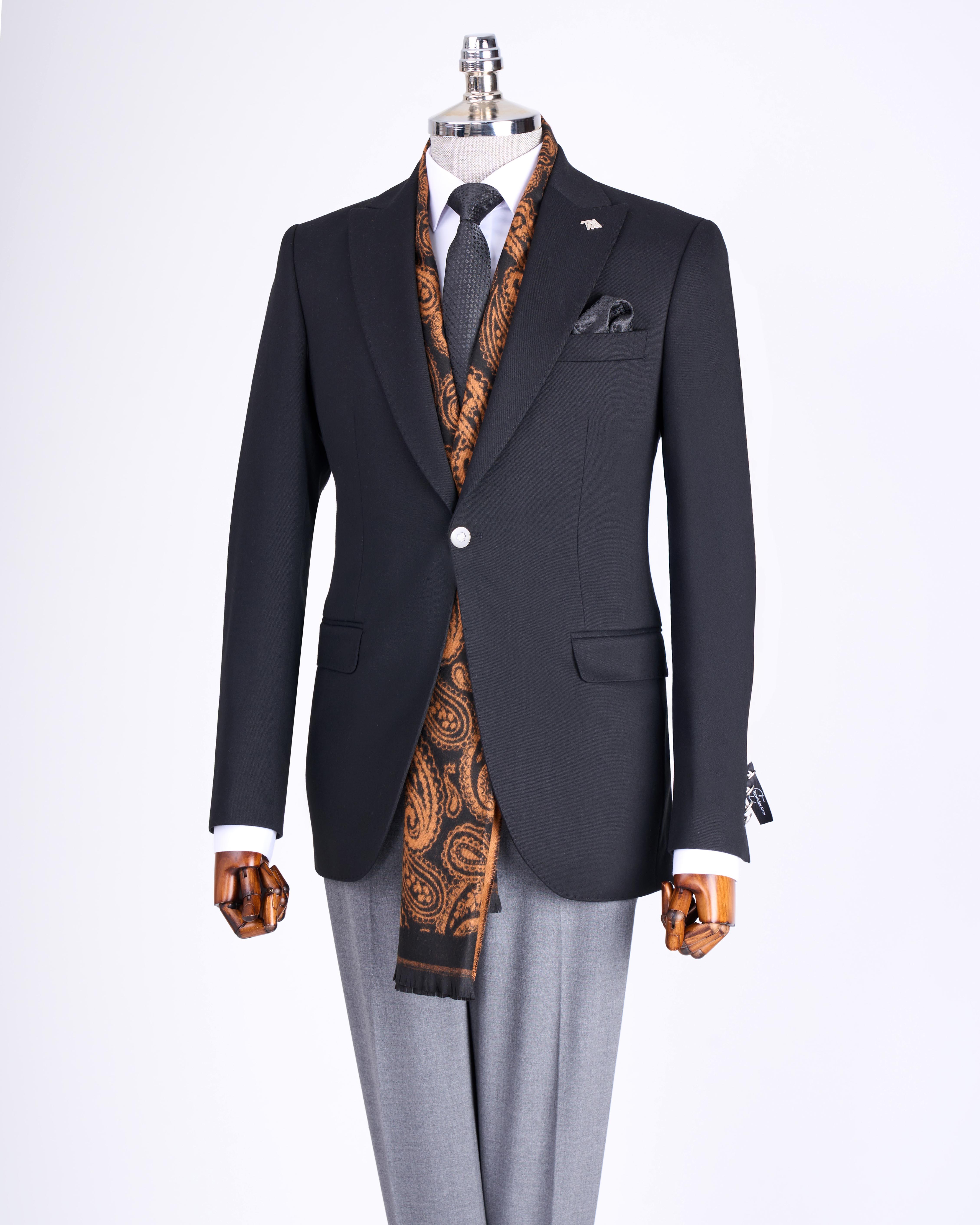 İtalyan stil slim fit sivri yaka erkek ceket siyah T13235