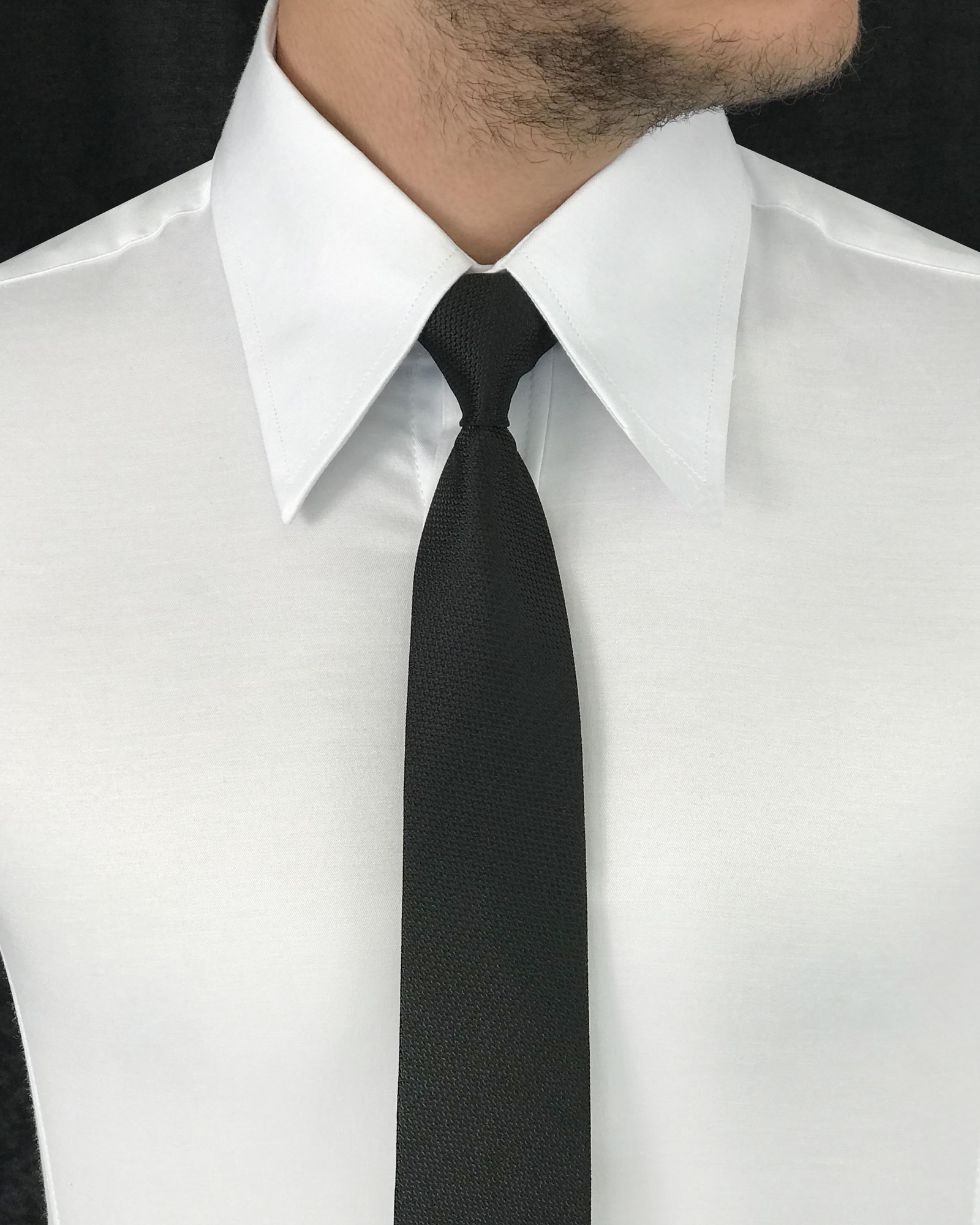 italyan stil slim fit sivri yaka saten erkek gömlek Beyaz T7214