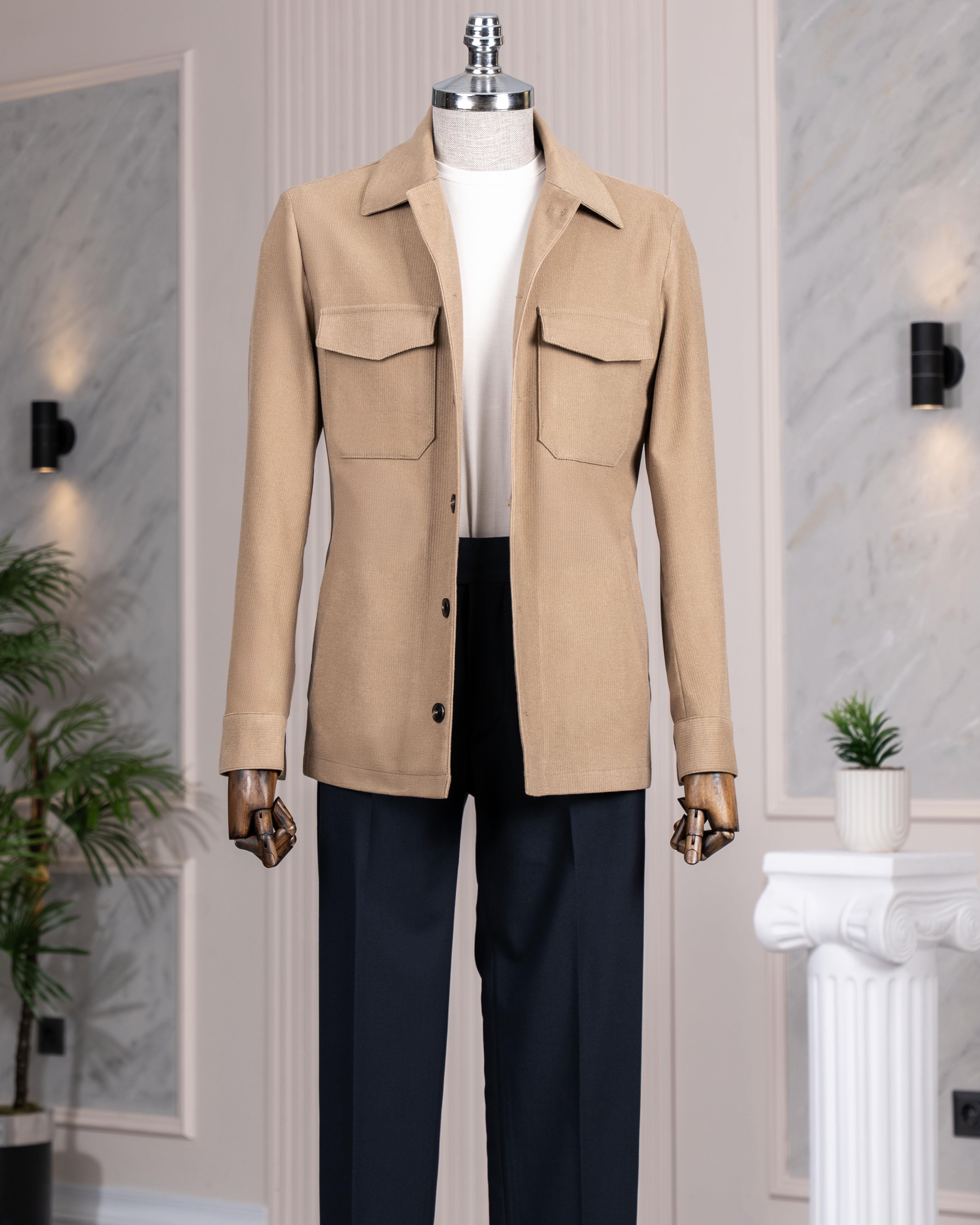 İtalyan stil slim fit spor tek ceket erkek camel T13379