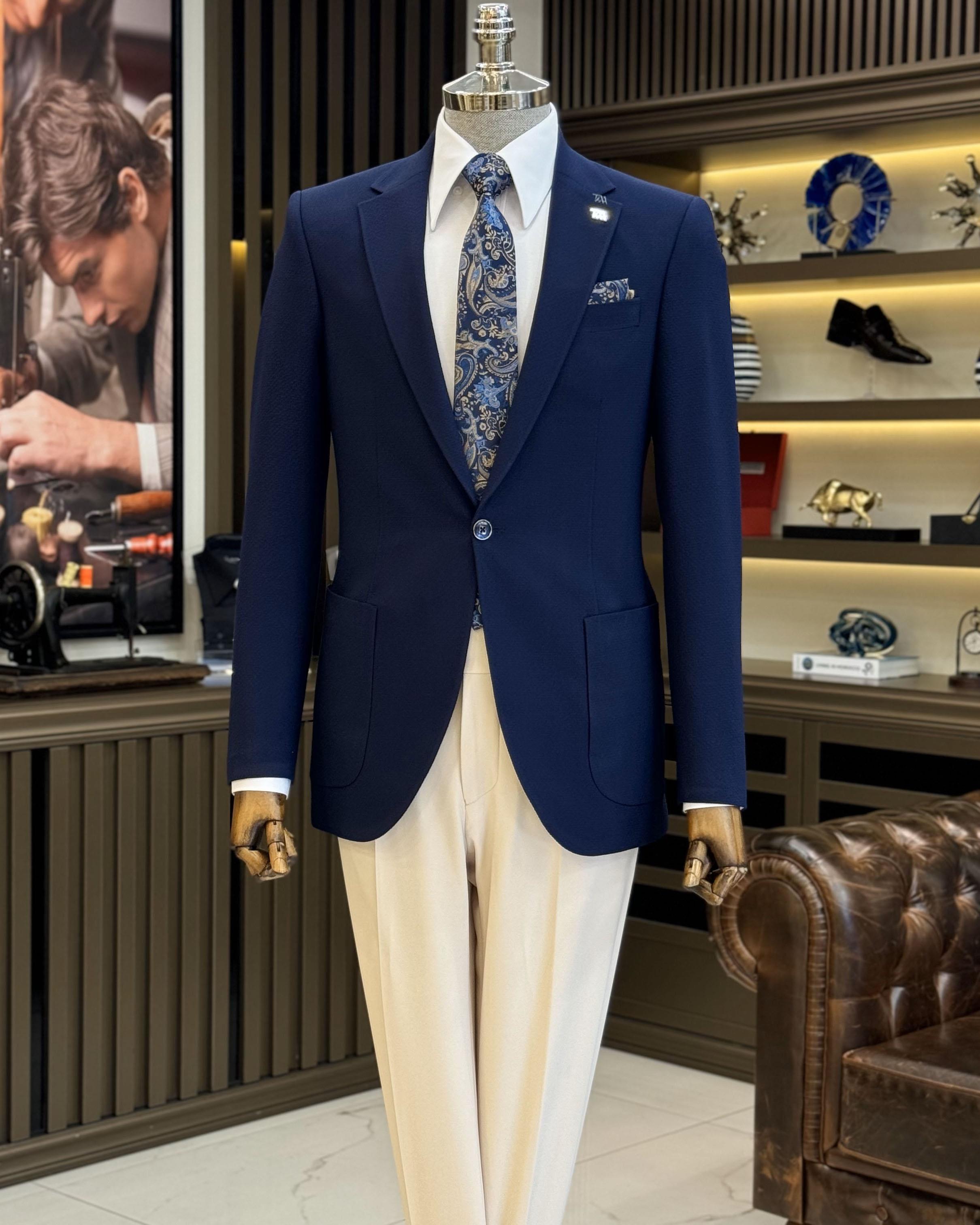 İtalyan stil slim fit torba cep erkek ceket lacivert T12224