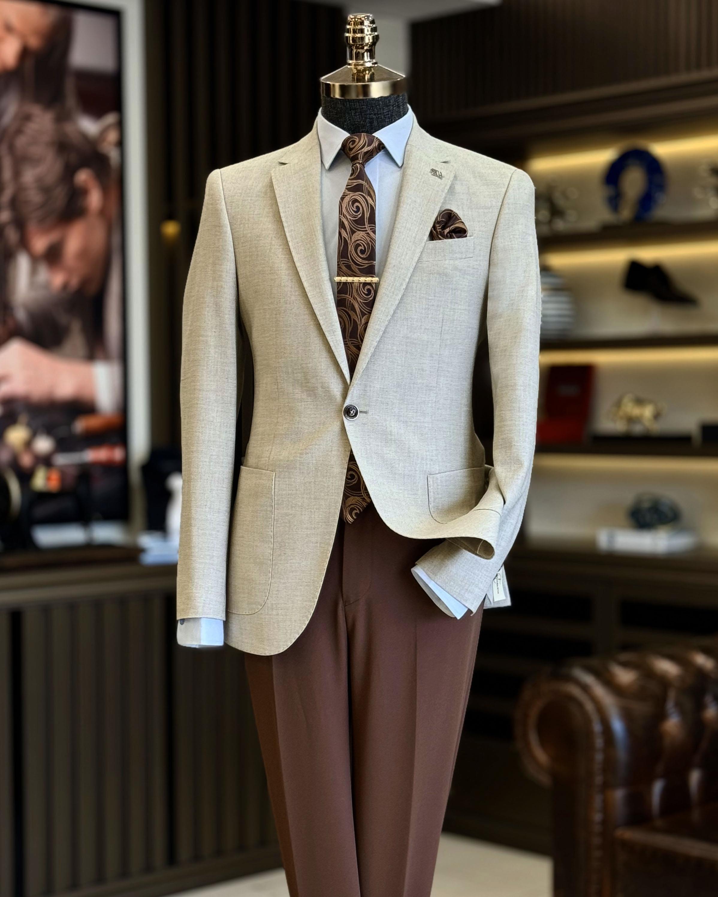 İtalyan stil slim fit torba cep erkek ceket kahverengi T12233