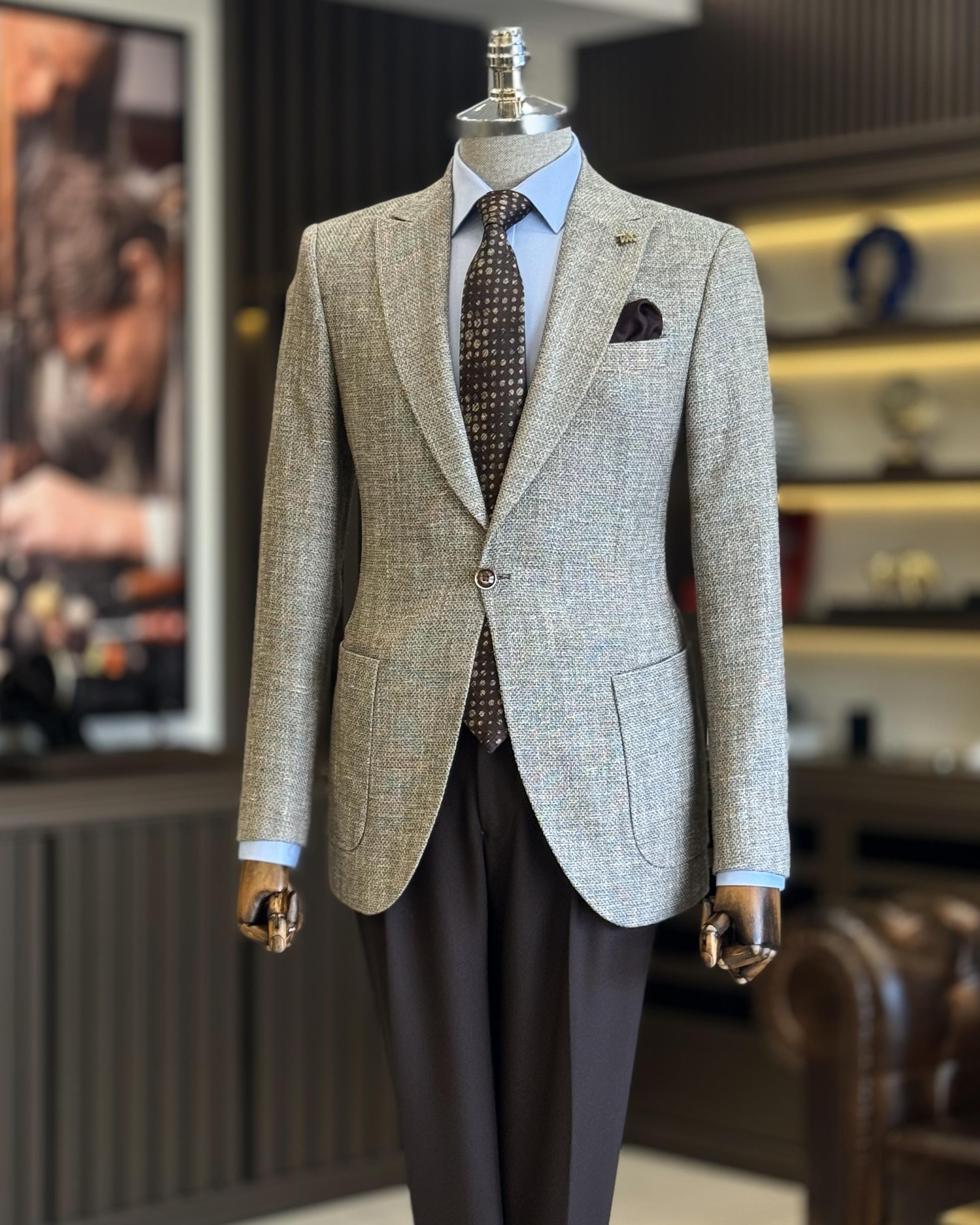 İtalyan stil slim fit torba cep erkek ceket kahverengi T12190