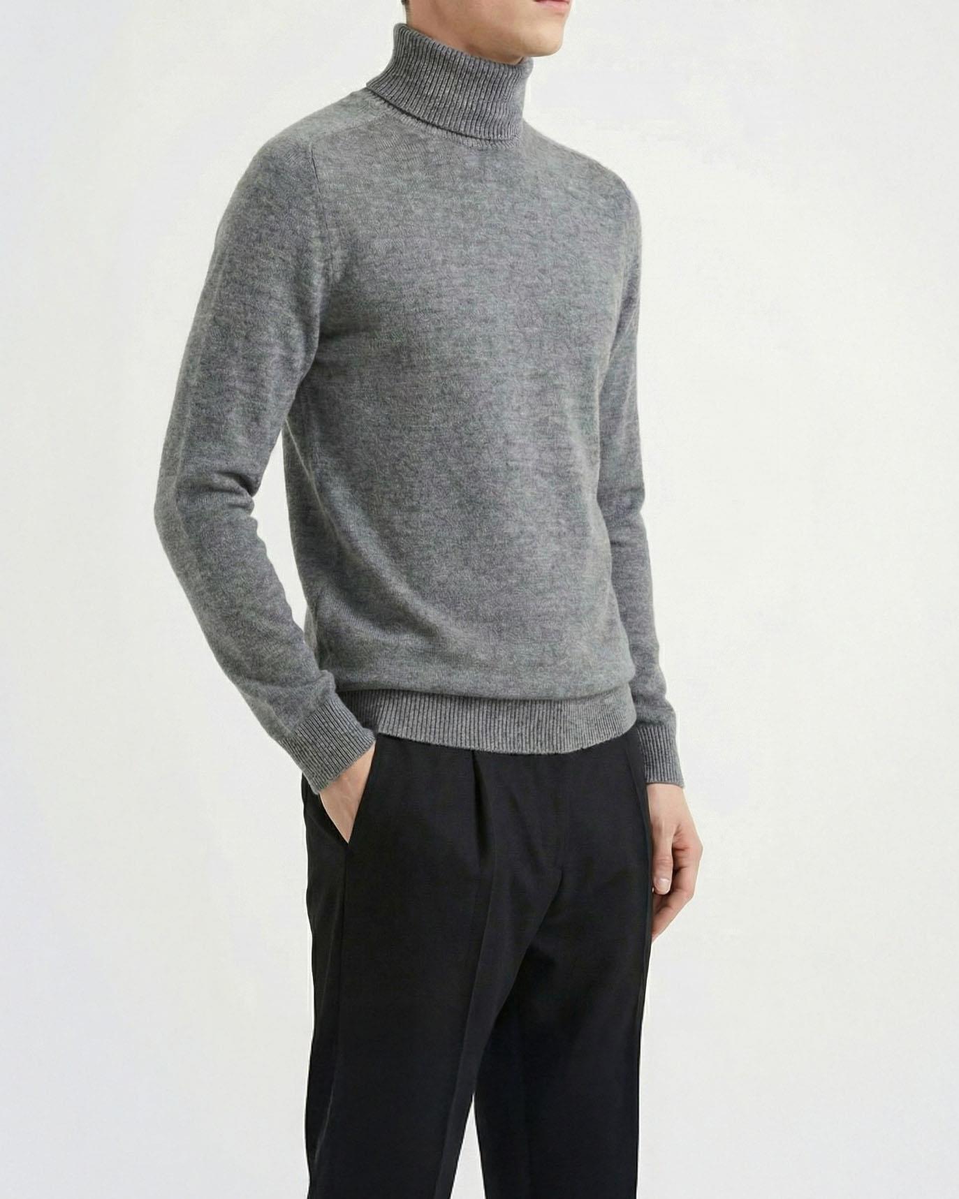 İtalyan stil slim fit triko balıkçı yaka boğazlı kazak antrasit T13096