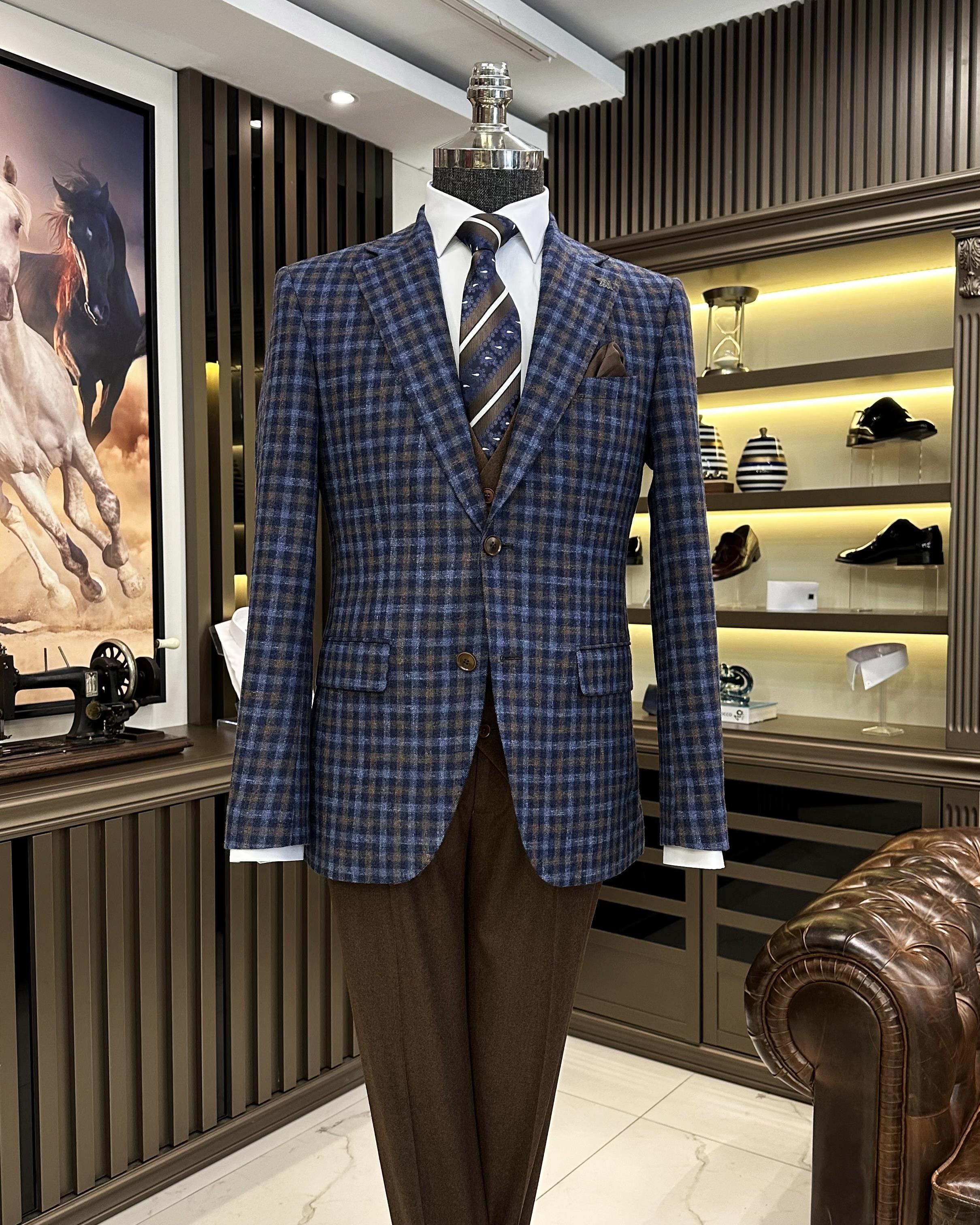 Premium %100 Merinos Yünü Ceket Yelek Pantolon Kombin Lacivert T10906