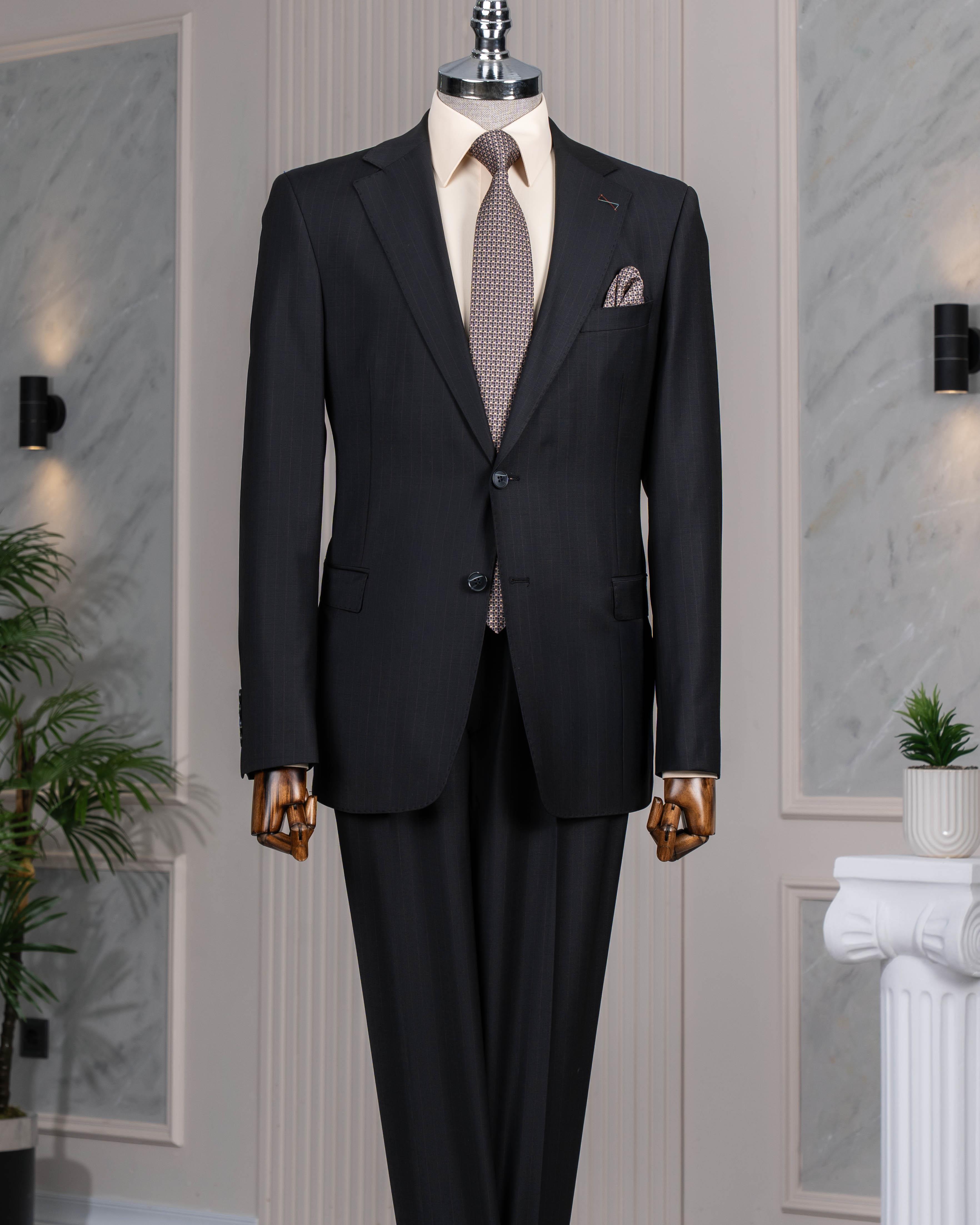 Regular fit 6 drop ceket pantolon takım elbise %88 yünlü siyah T14228