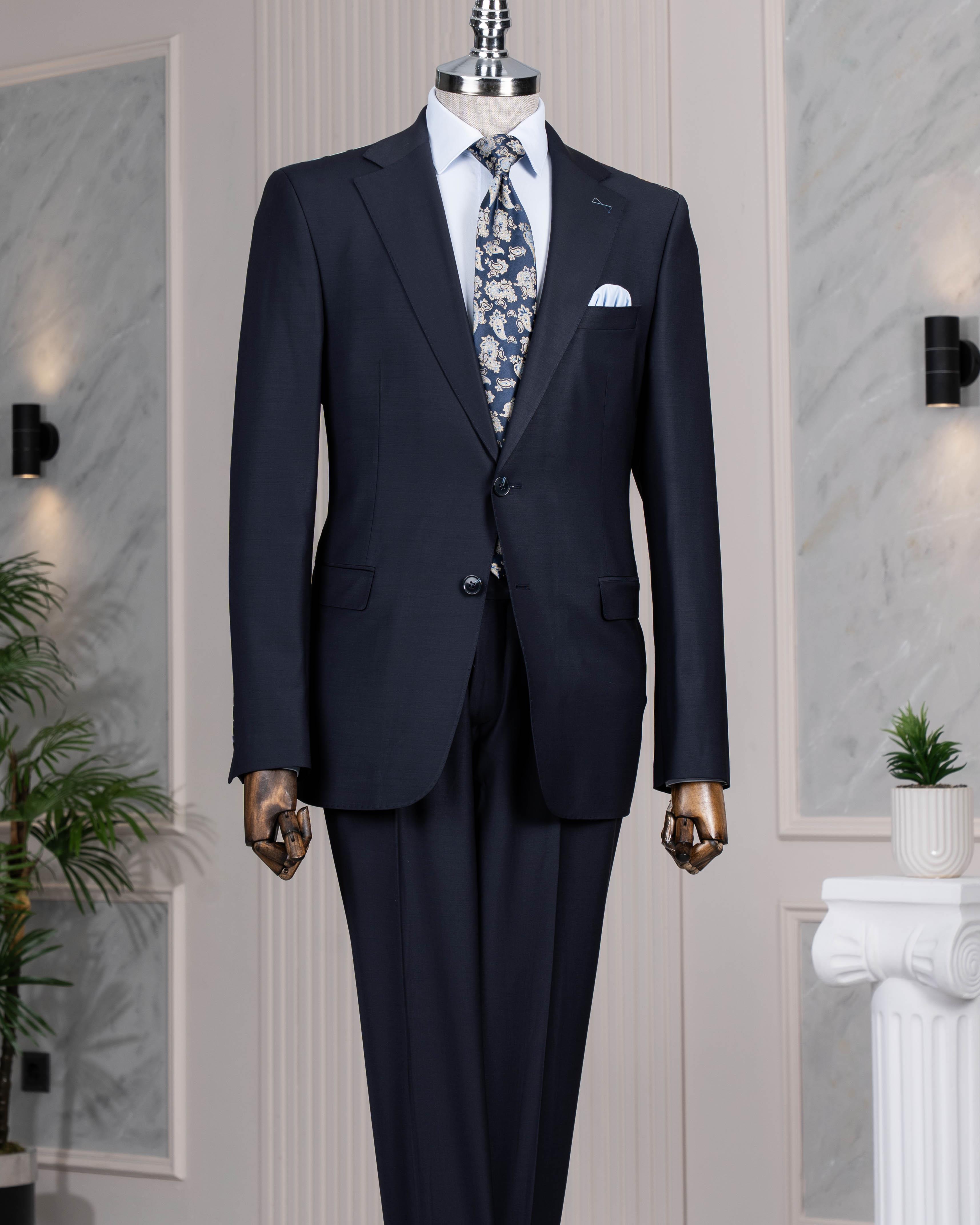 Regular fit 6 drop ceket pantolon takım elbise %88 yünlü siyah T14219