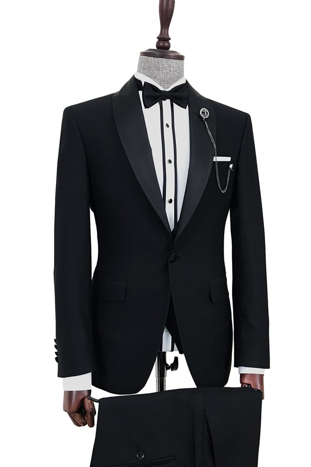 Italian Style Jacket Waistcoat Pants Groom Set Black T8651