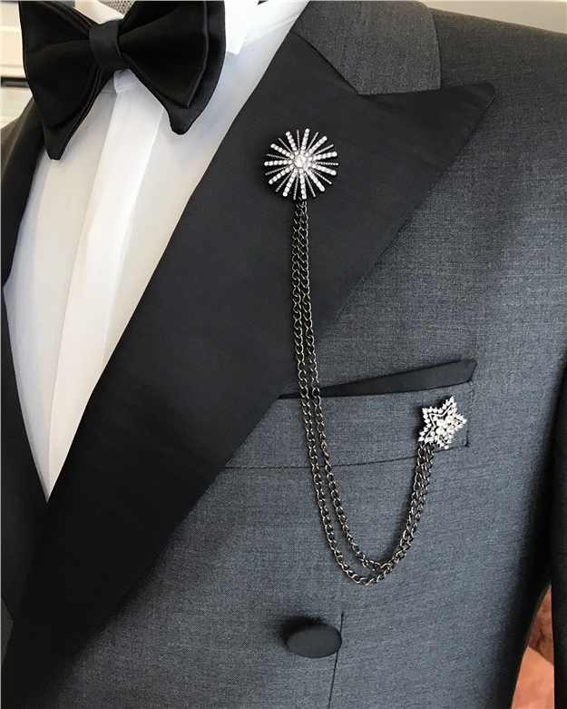 İtalyan kesim erkek damatlık takım elbise gri T6061