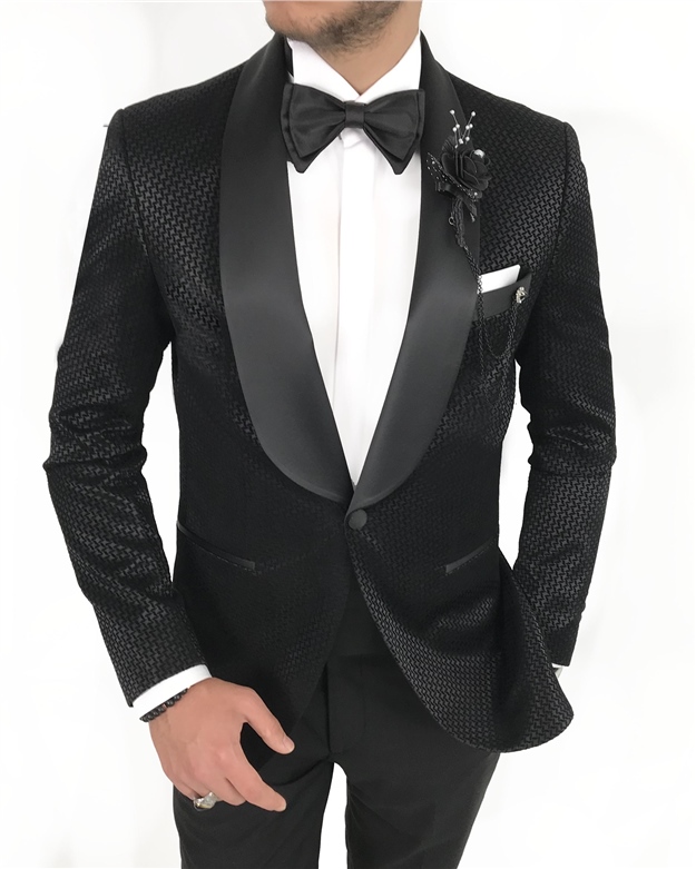 İtalyan kesim erkek damatlık takım elbise Siyah T7486