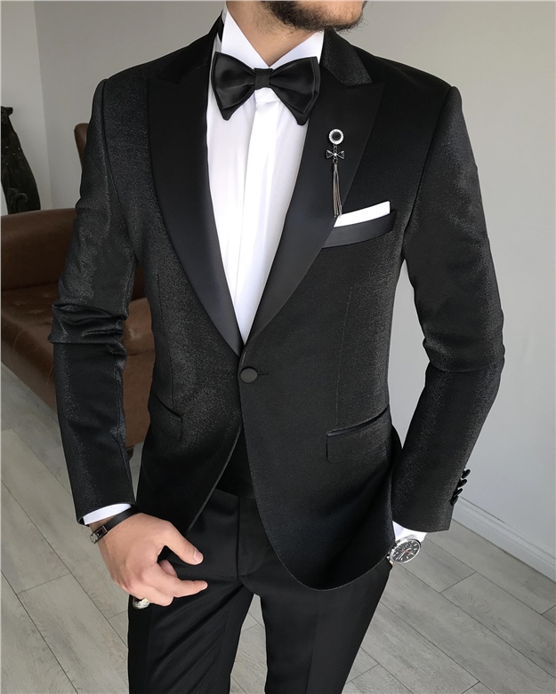 İtalyan kesim erkek damatlık takım elbise Siyah T7508