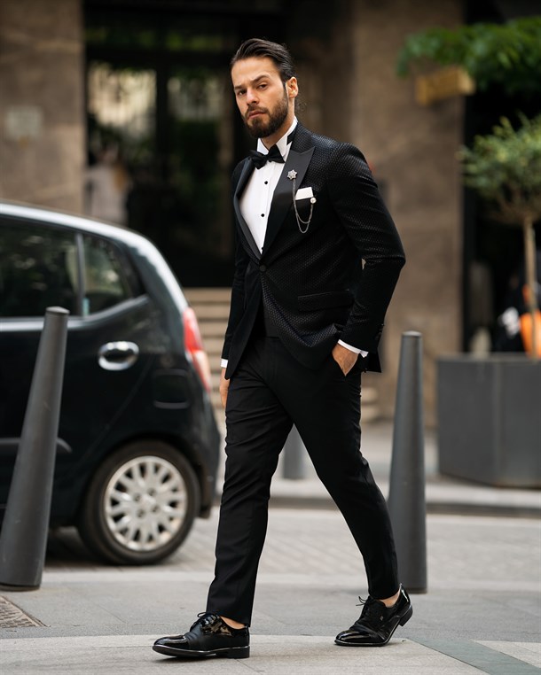 Italian Style Men's Groom Suits Black T7496