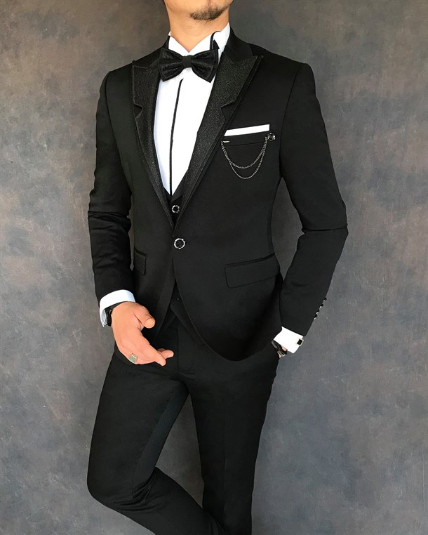 Italian Style Men's Groom Suits Black T6156