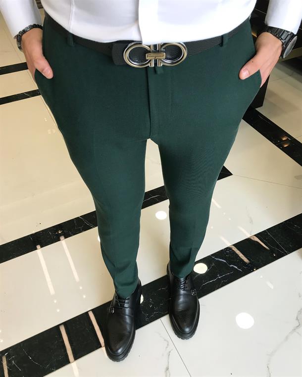 italian slim fit men's trousers green T9443