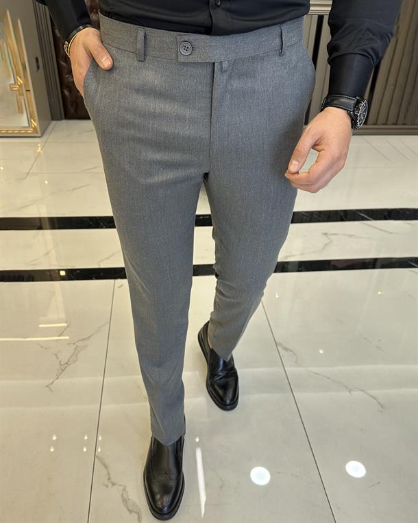 Italian Style Slim Fit Dark Gray Fabric Pants T3483