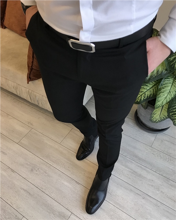 Italian Style Fit Seasonal Men's Black Fabric Pants T3604