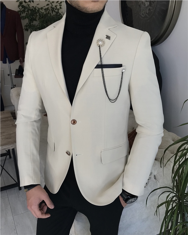 İtalyan stil blazer erkek tek ceket Bej T7695