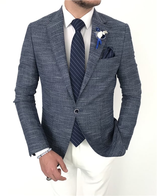 İtalyan stil blazer erkek tek ceket Lacivert T7687