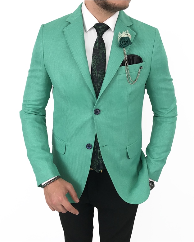 İtalyan stil blazer erkek tek ceket Yeşil T7712