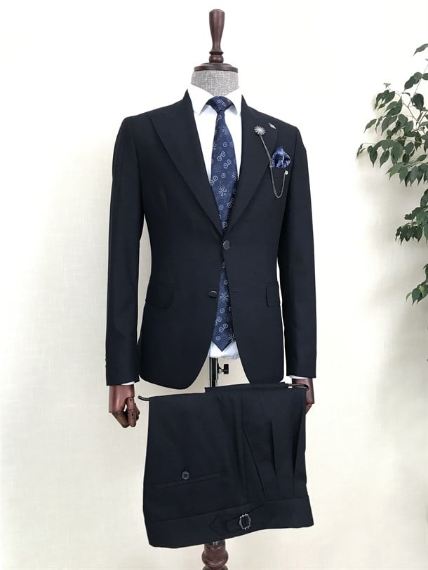 İtalyan stil ceket pantolon takım elbise Lacivert T8529