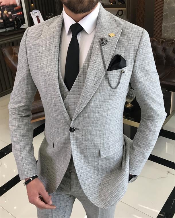 Italian style jacket vest pant suit gray T9096
