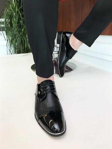 İtalyan stil damatlık erkek rugan ayakkabı siyah T6989