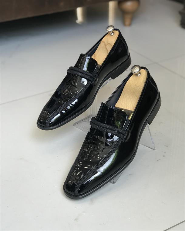 İtalyan stil iç dış deri erkek ayakkabı Siyah T7325