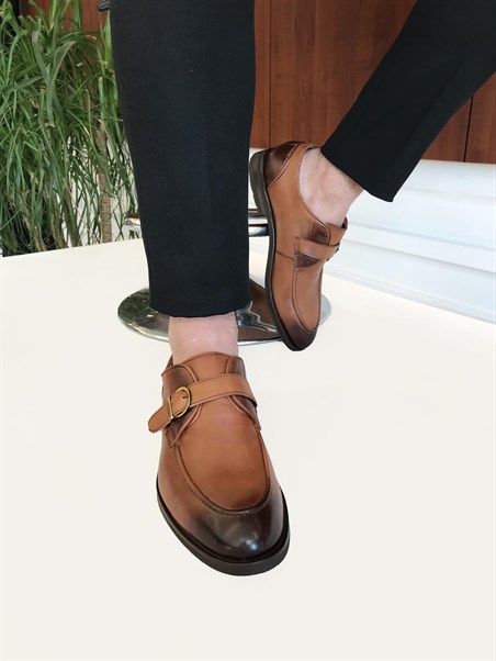 İtalyan stil iç dış naturel deri erkek ayakkabı Taba T6730