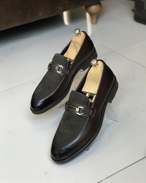 İtalyan stil iç dış naturel deri erkek ayakkabı Kahverengi T8771