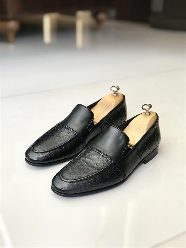 İtalyan stil iç dış naturel deri erkek ayakkabı Siyah T7859