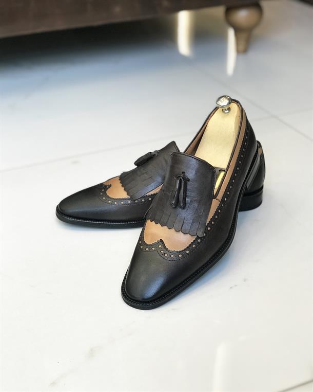 İtalyan stil iç dış naturel deri erkek ayakkabı Kahverengi T8885