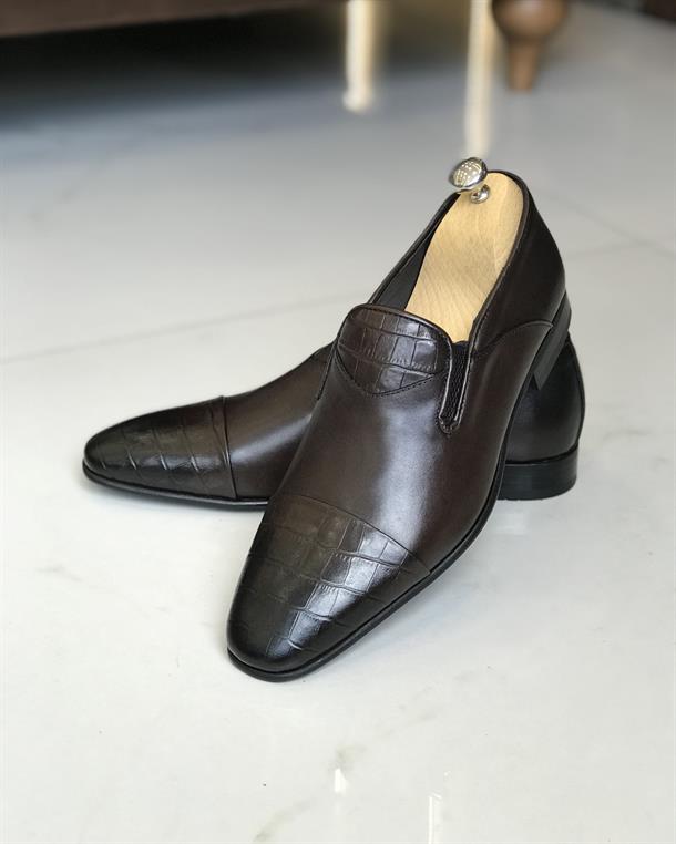 İtalyan stil iç dış naturel deri erkek ayakkabı kahverengi T8763