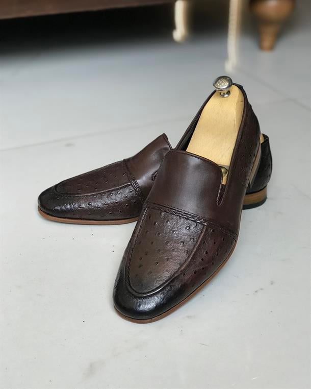 İtalyan stil iç dış naturel deri erkek ayakkabı Kahverengi T7858